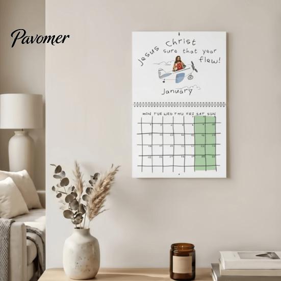 Retro Wall Calendar 2027 Funny Calendar, Large Grid Monthly Planner, Humor Daily Office Planner Desk Decor for Home Office, Creative Paper Art
