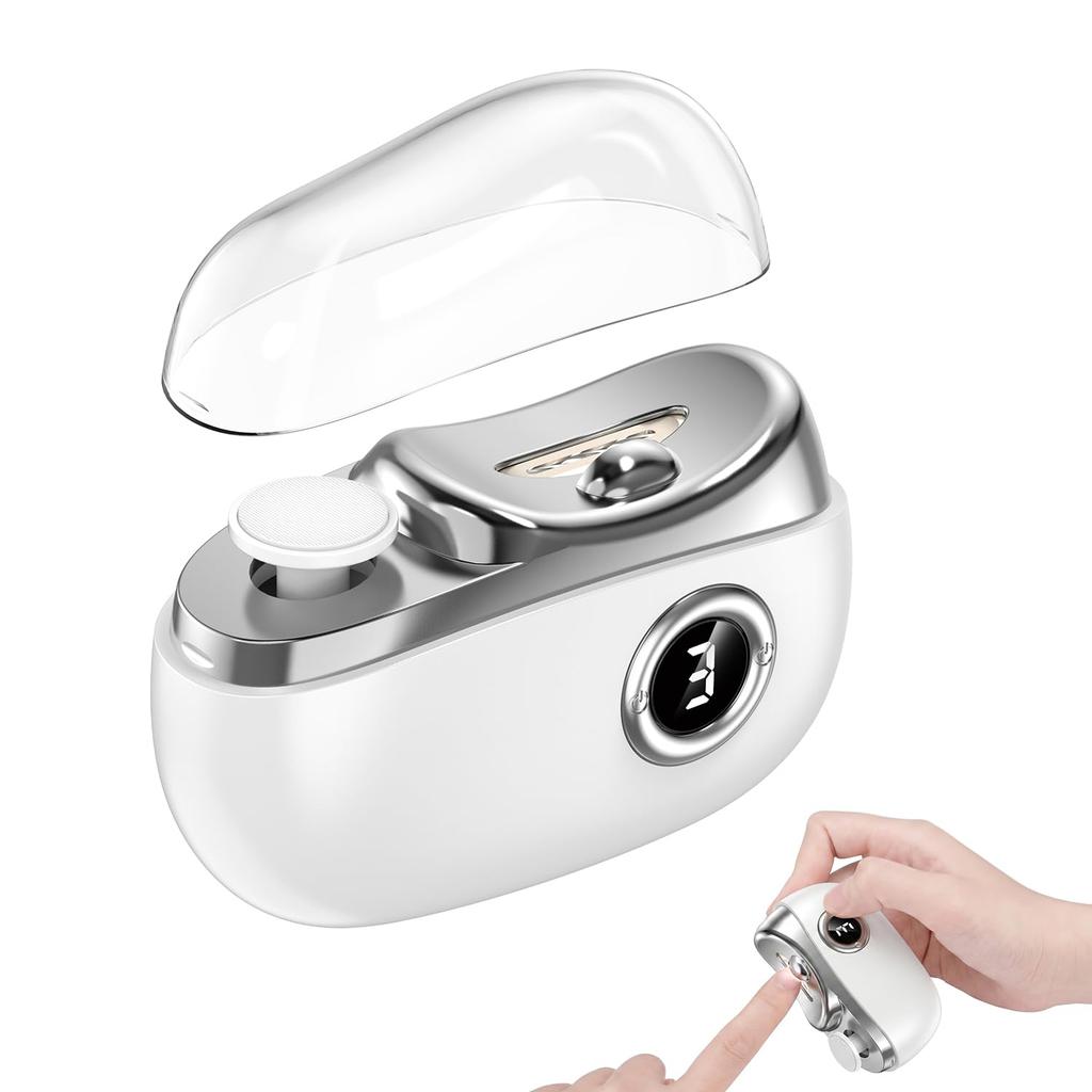 Glorummi Electric Nail Clipper 3-in-1 Filing Grinder Polisher Rechargeable LED Light Splash Quiet Safe Care Trimmer for Adults Kids Elderly