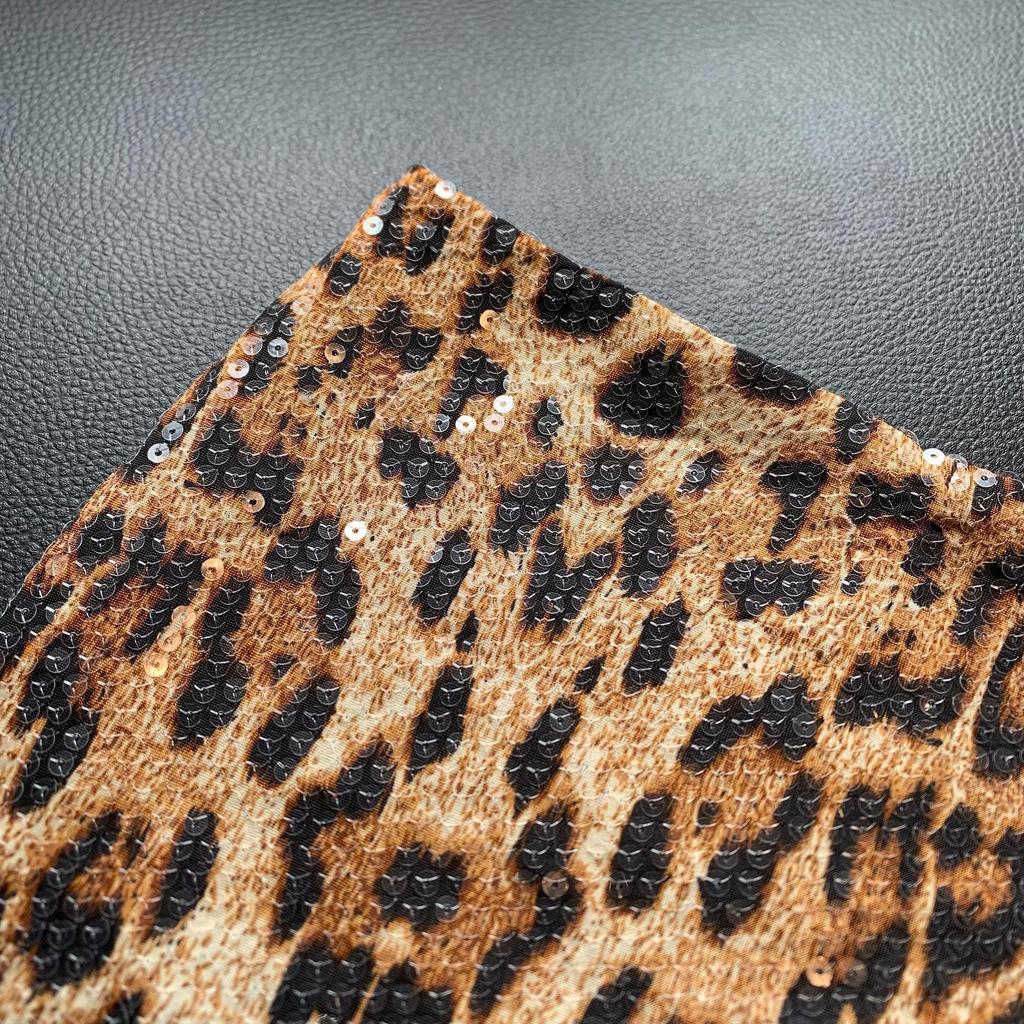2024 Autumn Trendy Leopard Print Sequin Low Waist Short Skirt
