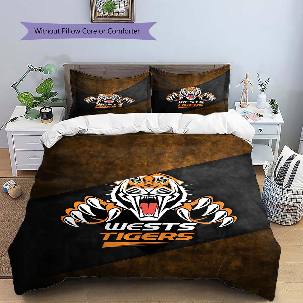 Castleford Tigers Muster Bettwäsche Bettdecken-Set Heimdekoration Geschenk (1 Bettbezug + 2 Kissenbezüge (ohne Füllung))