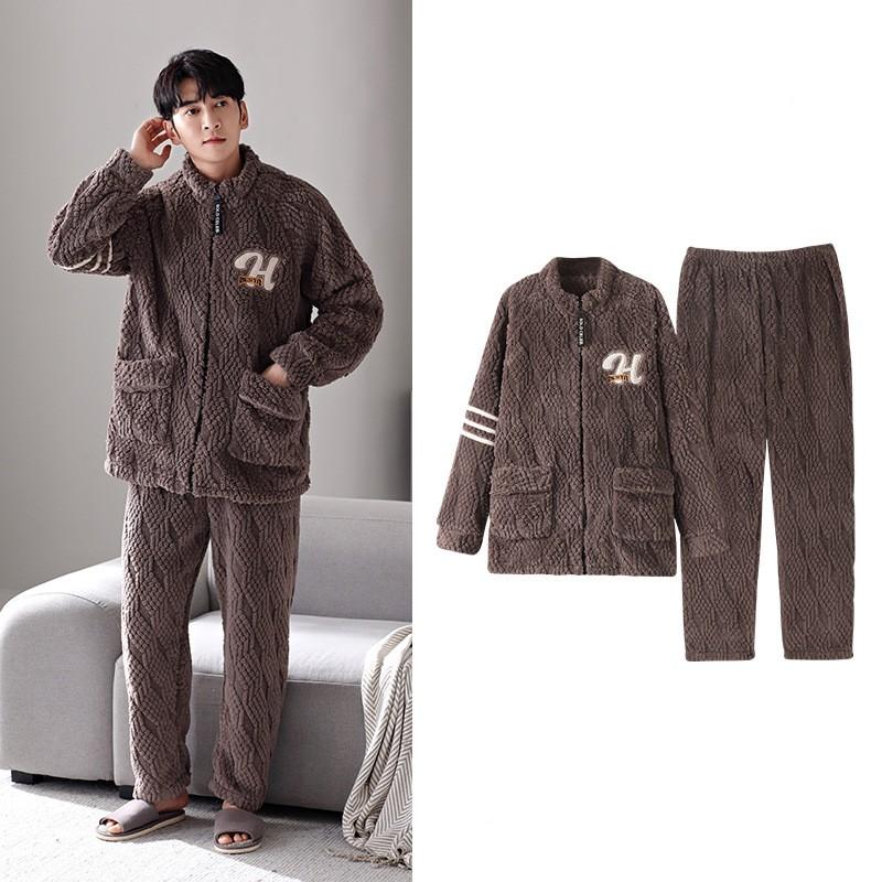 Pyjama Homme Hiver 2 Pièces Coton - Haut Manches Longues Et Pantalon à Cordon - Rayures, Poches - Confortable, Respirant - Tailles S-XXL