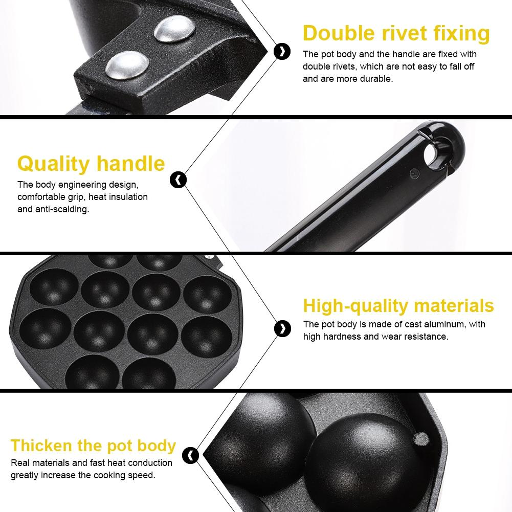 Takoyaki Pan 12 Cavities Takoyaki Maker Skillet Aluminum Alloy Nonstick Grill Pan Cooking Plate for Octopus Balls Pancake