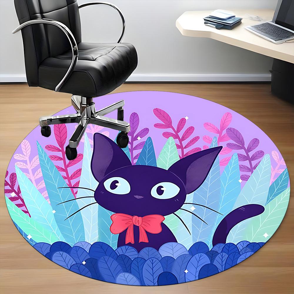 1pc Cat Garden Office Round Area Rug, Mat Suitable For Office, Under Office Chairs Bedroom Living Room Home Decor, Room Deco