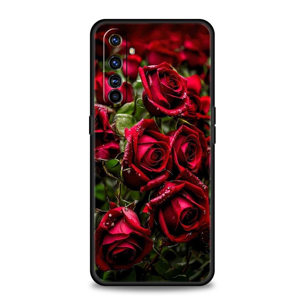 For Realme GT Neo 2 3 3T 5 Case For Realme 12 11 5G 10 9 8 5G 7 6 GT5 GT3 GT2 Pro Plus C21 C11 C25 Beautiful Red Rose Flowers