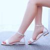2 Cm Square Heel Sandals Shallow Mouth One-tie Buckle Sandals Ivory White Silk Satin Cloth Bride White Sandals for Women