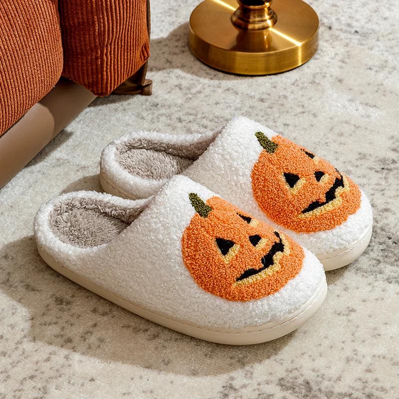 Ghost Face Costume Halloween Slippers For Women,Soft Plush Comfy Halloween Pumpkin Slippers Slip On Cozy Indoor Outdoor Slippers Fluffy House Slippers Ghost Face Costumes