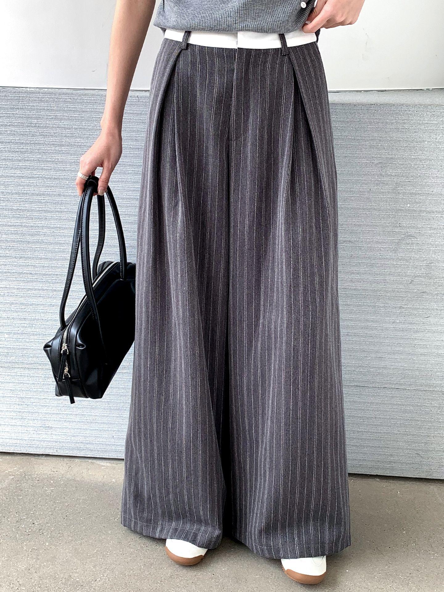 Jiu er Women s High-Waisted Striped Wide-Leg Casual Pants - Versatile & Loose Style (YY0322) M