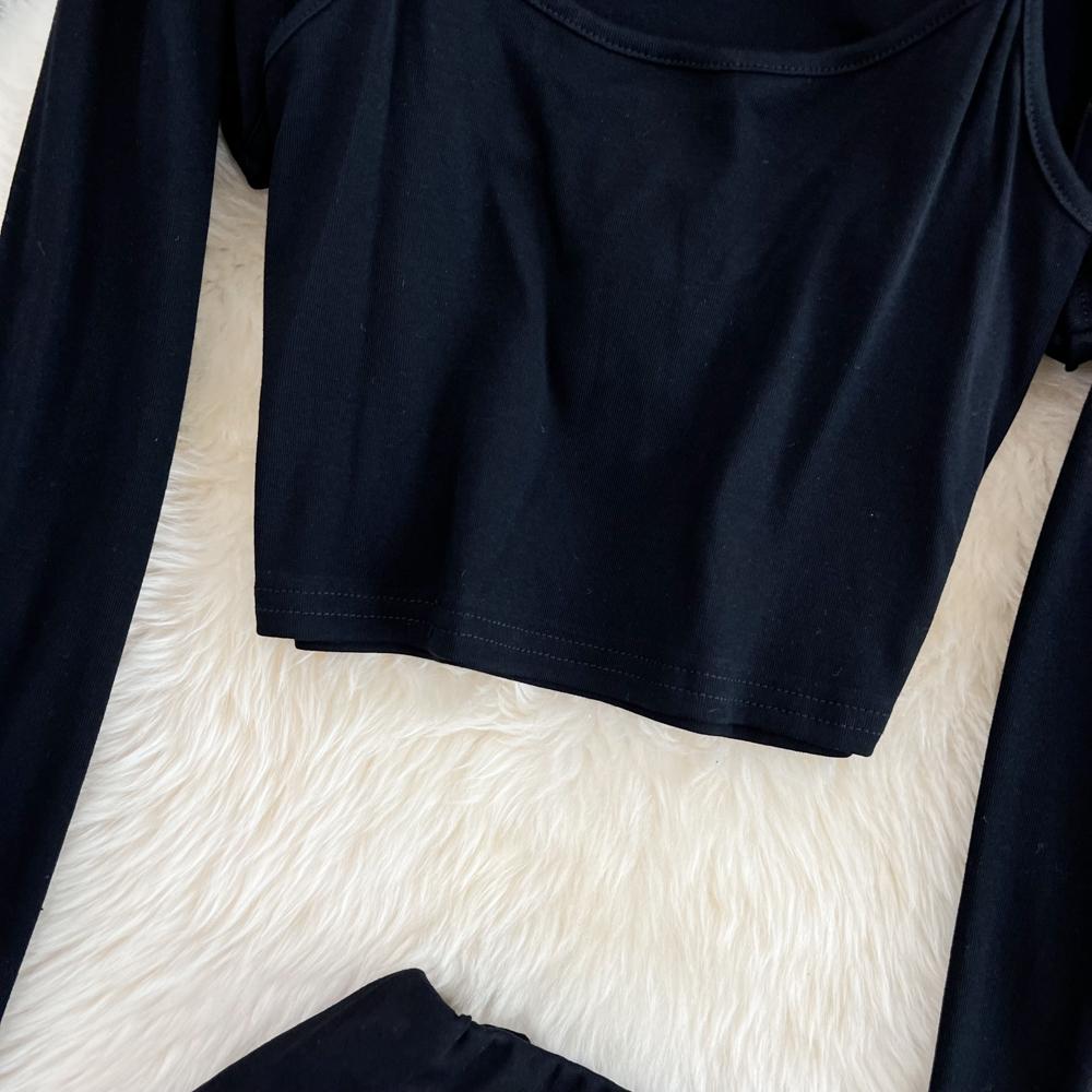 Fashion Suit Women Autumn Chain Halter Camisole Three-Piece Shawl Coat High Waist Bag Hip Skirt