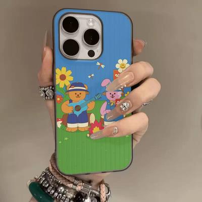 Cartoon Cute Bear Phone Case For iPhone 16 15 17 Pro Air 11 12 13 14 Pro Max Plus Soft Ripple Silicone Cover Shell