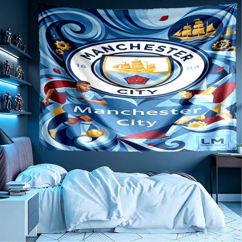Manchester City FC Print Tapestry, Lightweight Wall Hanging, for Bedroom, Dorm, Living Room, Home Art Decor, Birthday Christmas Gift for Friends