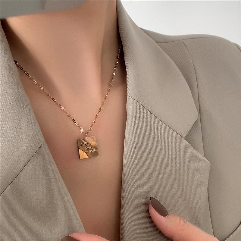 Simple Titanium Steel Square Pendant Necklace розового золота
