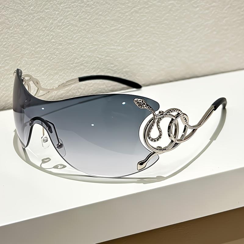 Y2K-Sonnenbrille mit Schlangenmuster-Dekoration: Zinklegierung Randloses Design, PC-Gläser, Metallscharniere Perfekte Street Fashion.