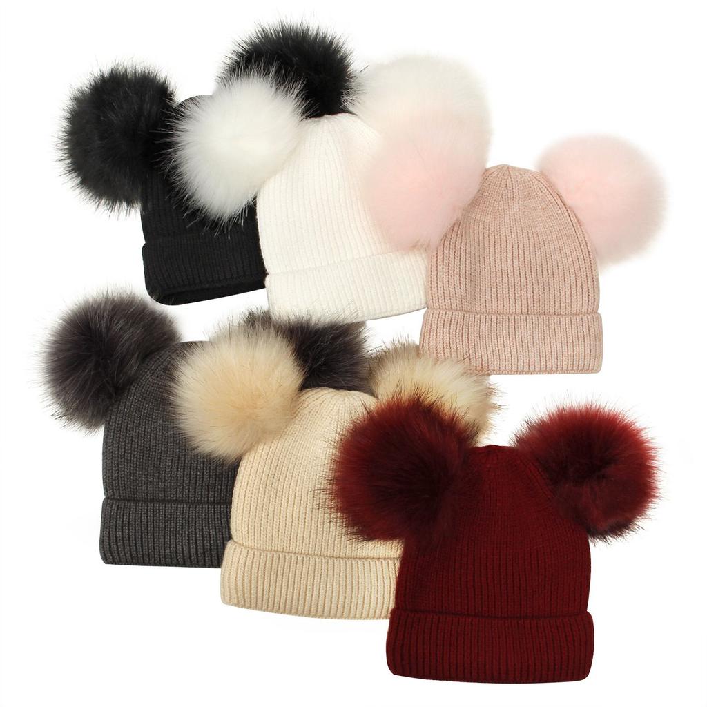 High Stretch Thick Beanie Warm Caps Women Pompom Hat Winter Hat Parent-child Hat