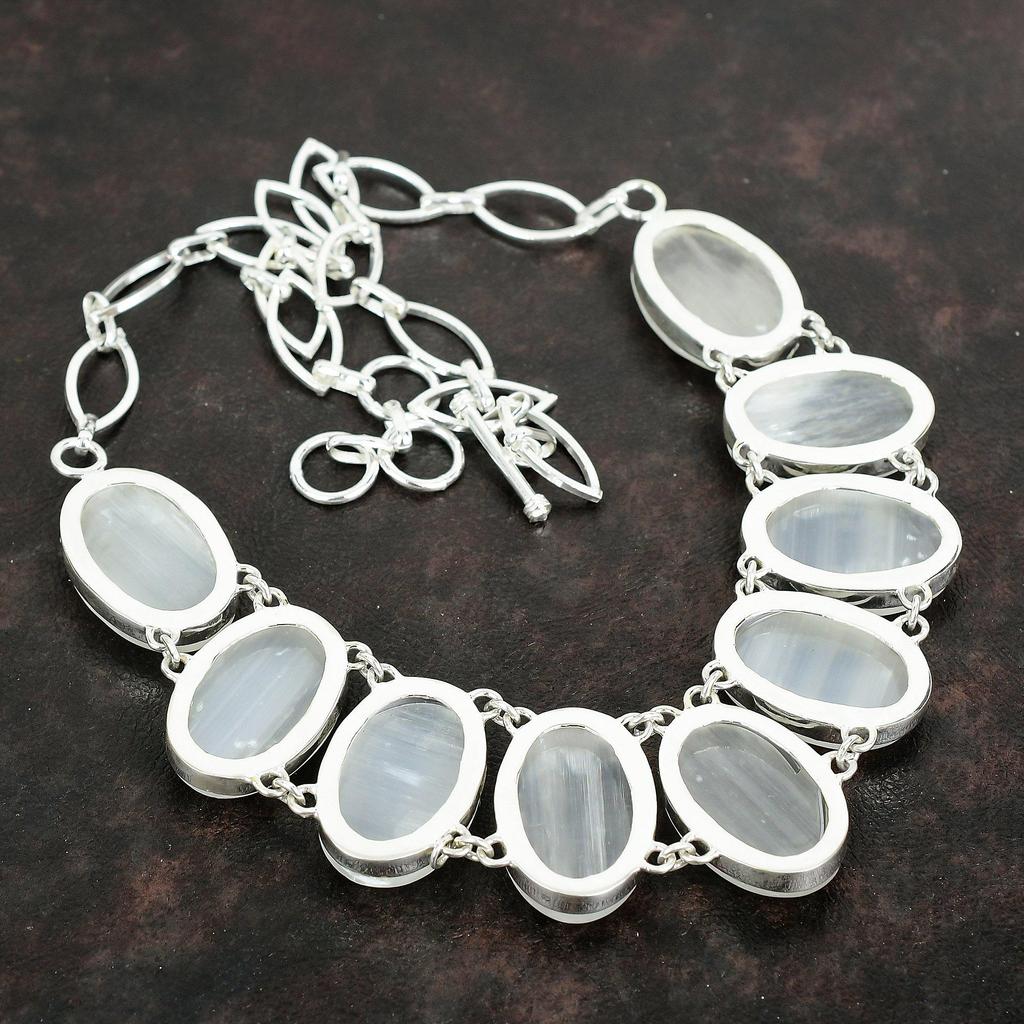 Selenitový náhrdelník drahokam ručně vyrobený náhrdelník náhrdelník ze sterlingového stříbra 925 nastavitelný řetízek náhrdelník dárky pro manželku krásné stříbrné šperky