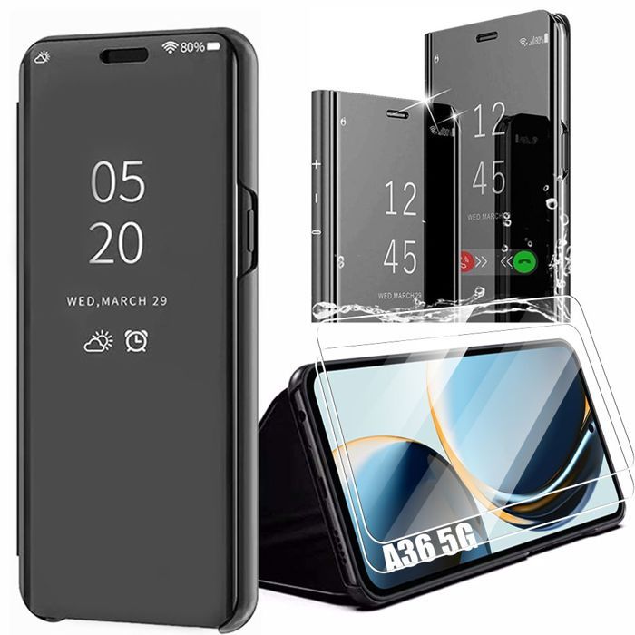Coque de protection - BOOLING - Samsung Galaxy A36 5G - Effet miroir - Noir - 2 Verres trempés