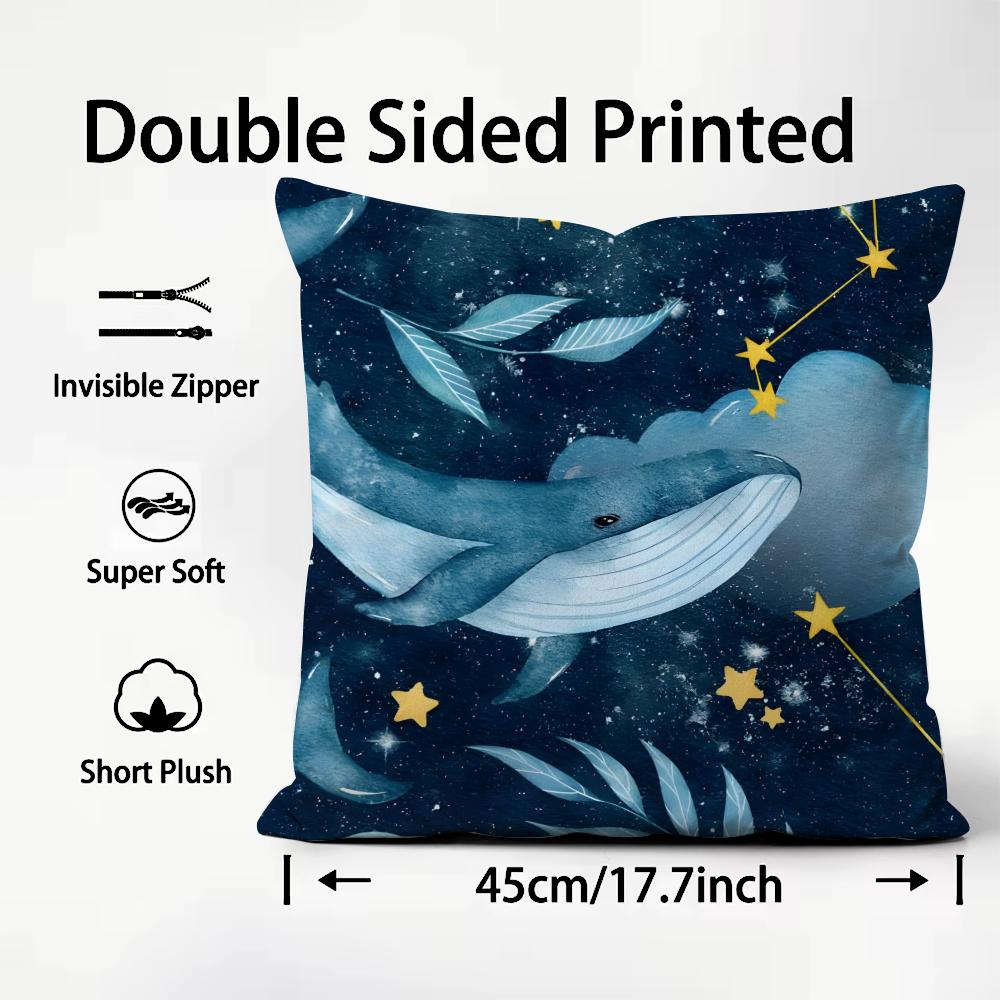 Whale Fashion Cushion Cover Plush Fabric Soft DoubleSided Printed Sofa Warm Winter Home Child Gift Pillow Case