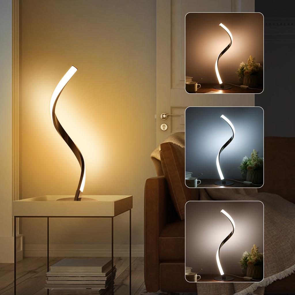Neoglint 10W Spiral LED Table Light Dimmable 3 Lighting Colors Bedside Desk Lamp Nightstand Lamp for Bedroom Living Room