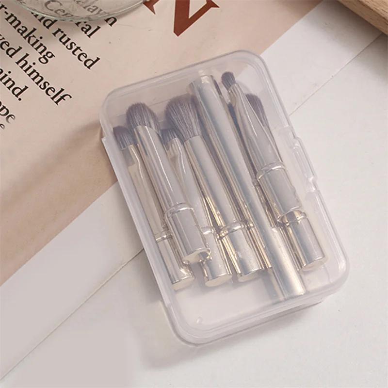 6Pcs Mini Makeup Brushes Set Portable Retractable Soft Concealer Brush Foundation Eye Shadow Tool Eyelash Brush With Storage Box