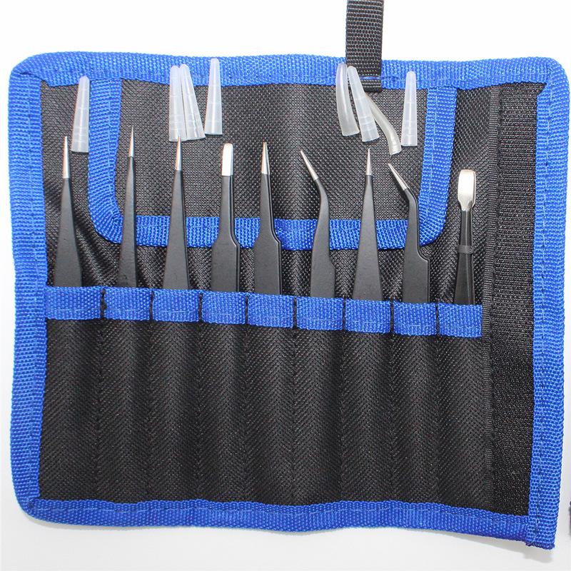 9pcs Tweezers Set Stainless Steel Anti-Static Precision Tweezers for Electronic Mobile Phone Repair Tools Hand Tools