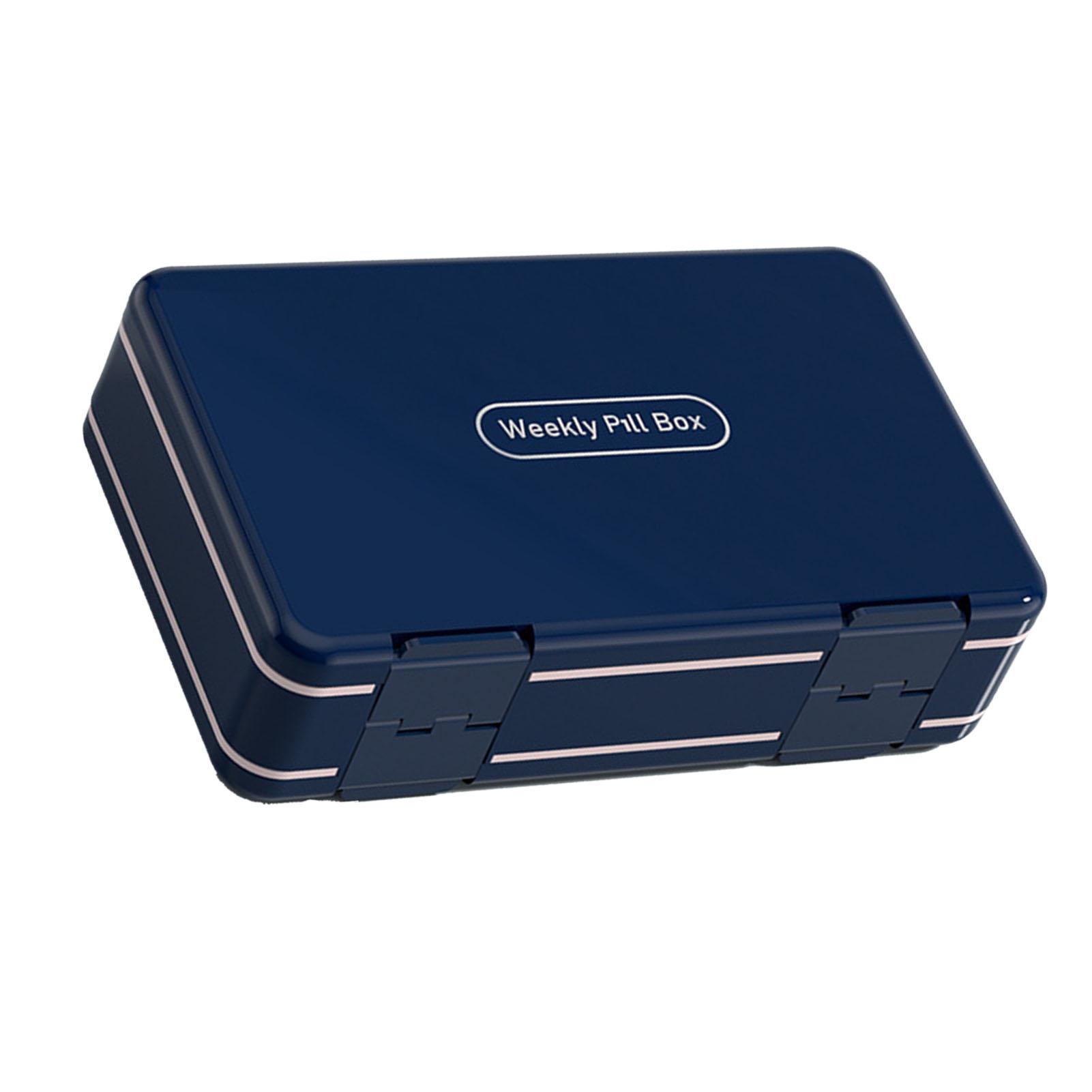 

Weekly Medicine Organizer Plastic Large Capacity Portable 7 Day Medicine Case for Home Travel Blue синий