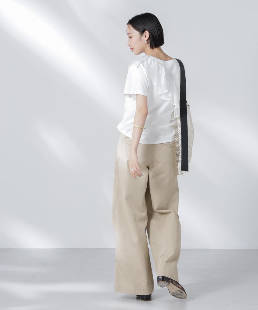 Nano Universe Asymmetrical Ruffle with Mixed Size F Women's T-Shirt Materials, White, 030, 673-5224303