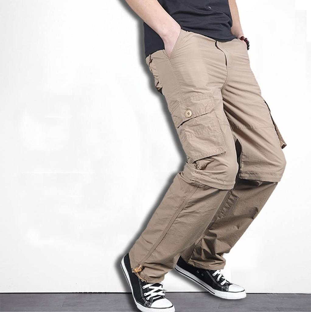 NACZHLOVELL Cargo Work Summer Long Easy Military Outdoor Detachable Work Loose Plus Sizes Workwear for and Fall Men's Pants, Wide-Leg Pants, 2-Way