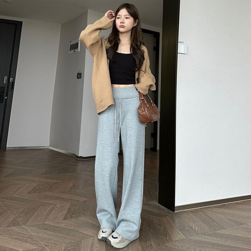 Autumn 2025 Women's High-Waisted Wide-Leg Floor-Length Sweatpants: Loose-Fit, Casual, Draped Style.
