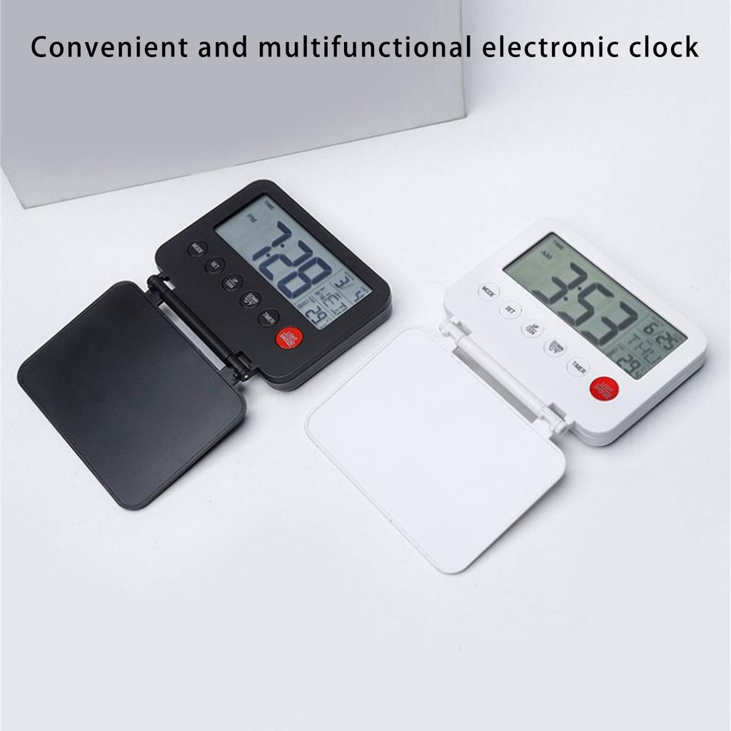 Travel Small Digital Alarm Clock Large LCD Display Front Button with Date Temperature Snooze Backlight Battery Operated