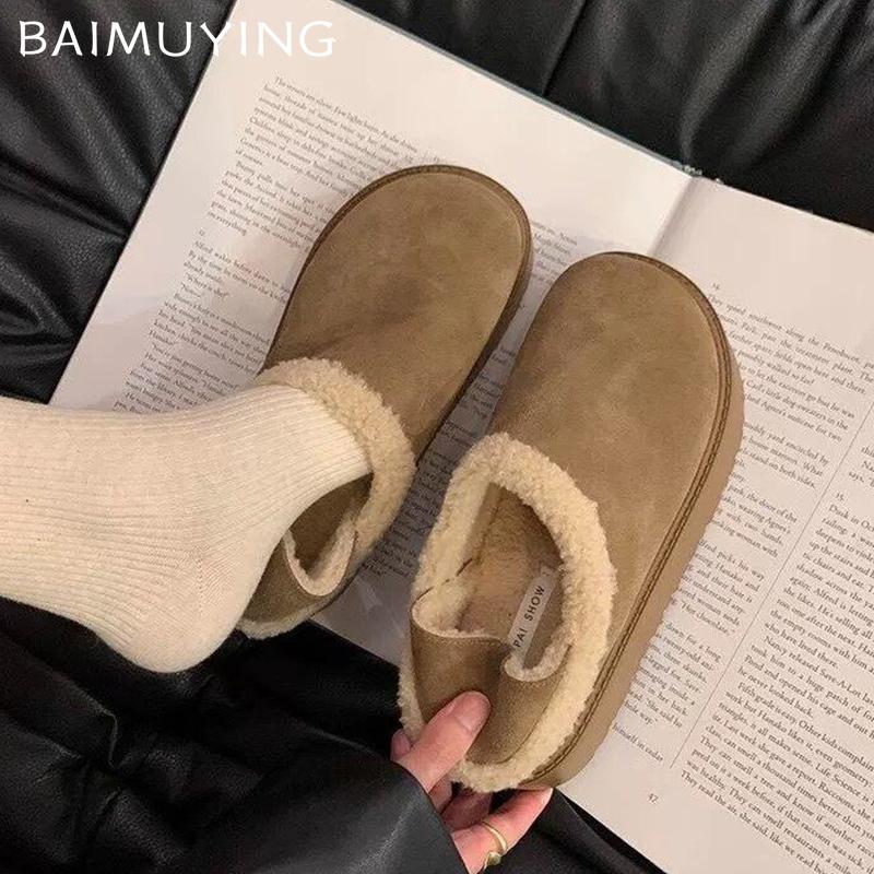 Fur Platform Women Snow Boots Suede Short Plush Designer Casual Flats Cotton Shoes 2025 Trend Warm Cozy Winter Botas De Mujer