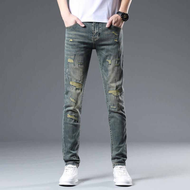 New Summer Jeans Trendy Brand Slim Fit Nine-point Stretch Casual Long Pants for Men