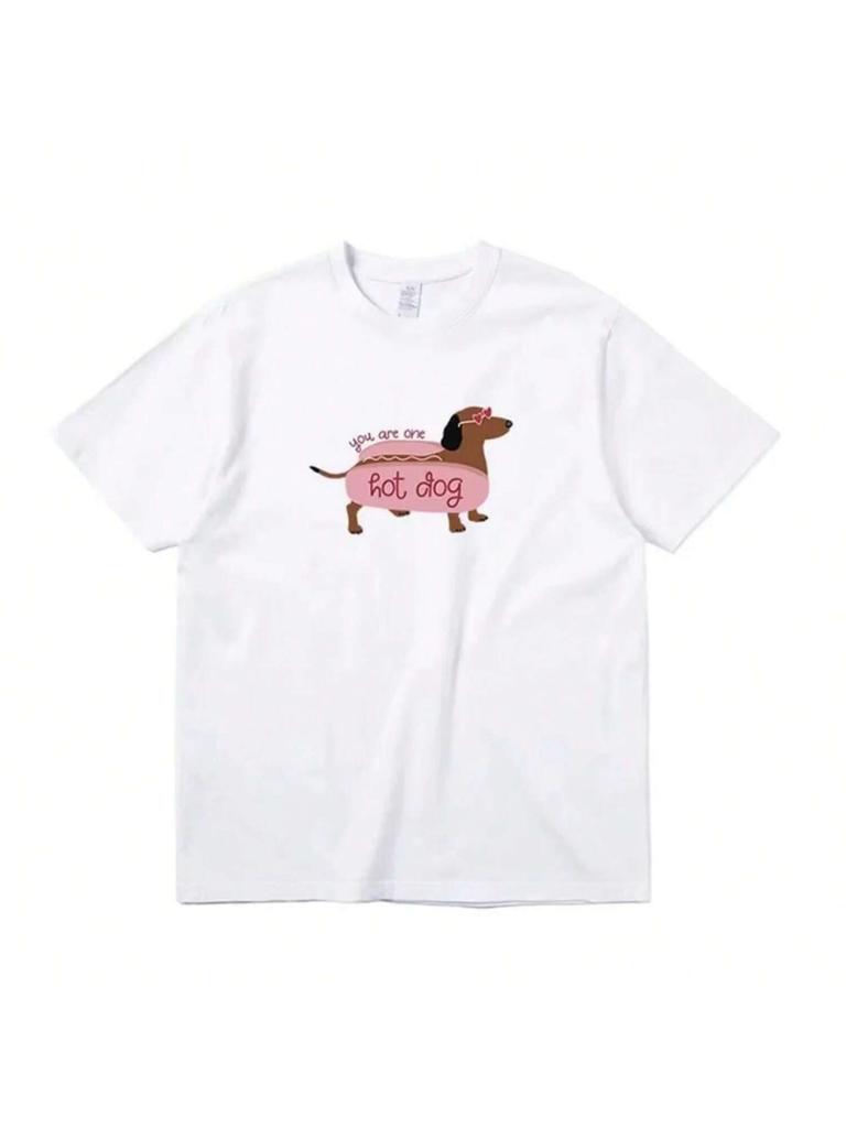 T-shirt "You Are One Hot Dog" Moda Estiva da Strada Abbigliamento Casual Maglietta Divertente Stampata Unisex Manica Corta Top in Cotone Largo