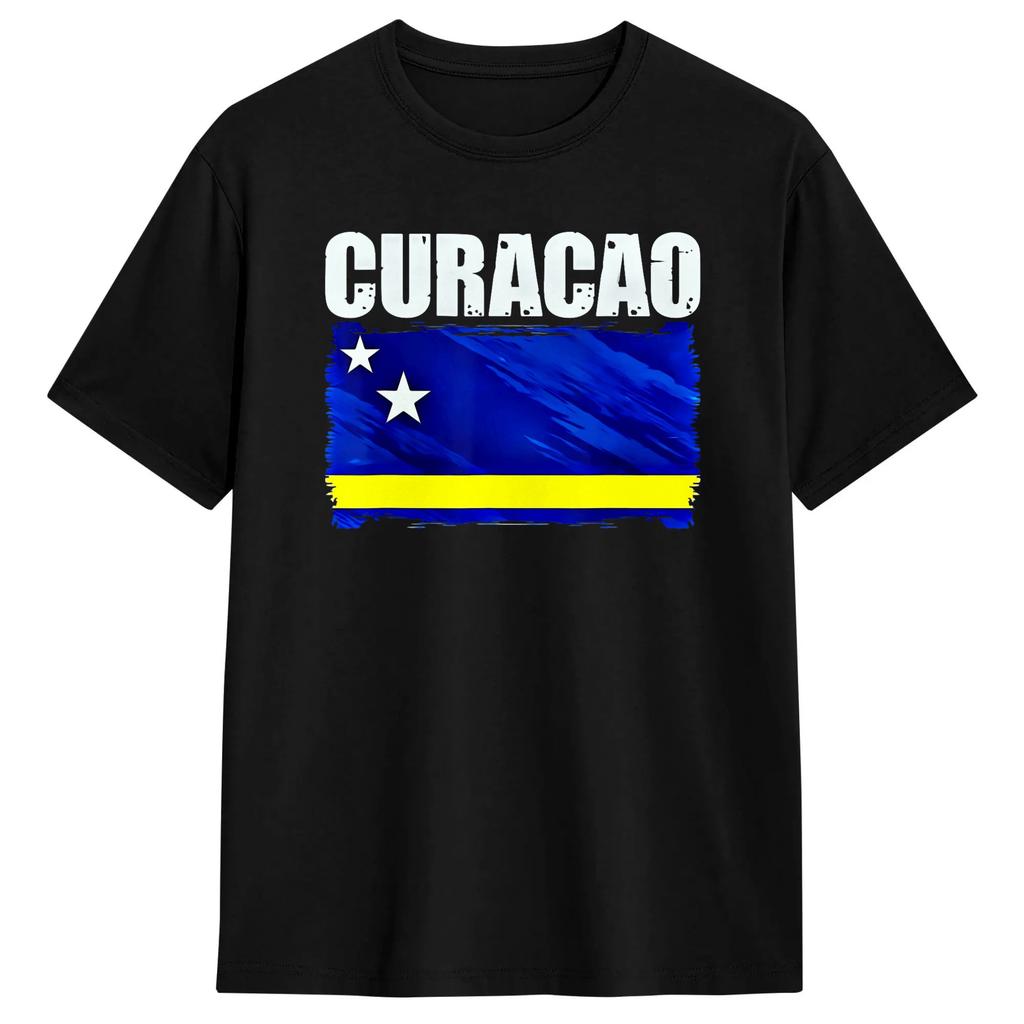 Casual T Shirt Beach Curacao Flag Inspired Motivational Quote Design Novelty T Shirts Cotton Tshirt Short Sleeve Tops