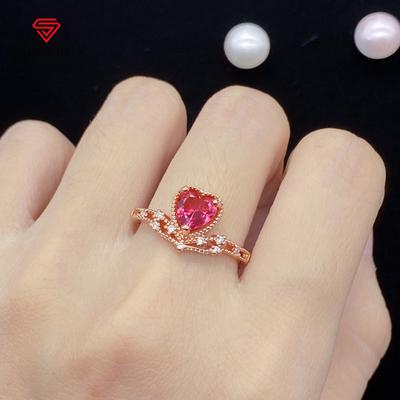 Nouveau Imitation Tourmaline rouge en forme de coeur Simple tempérament plaqué or Rose 18K anneau ouvert femmes