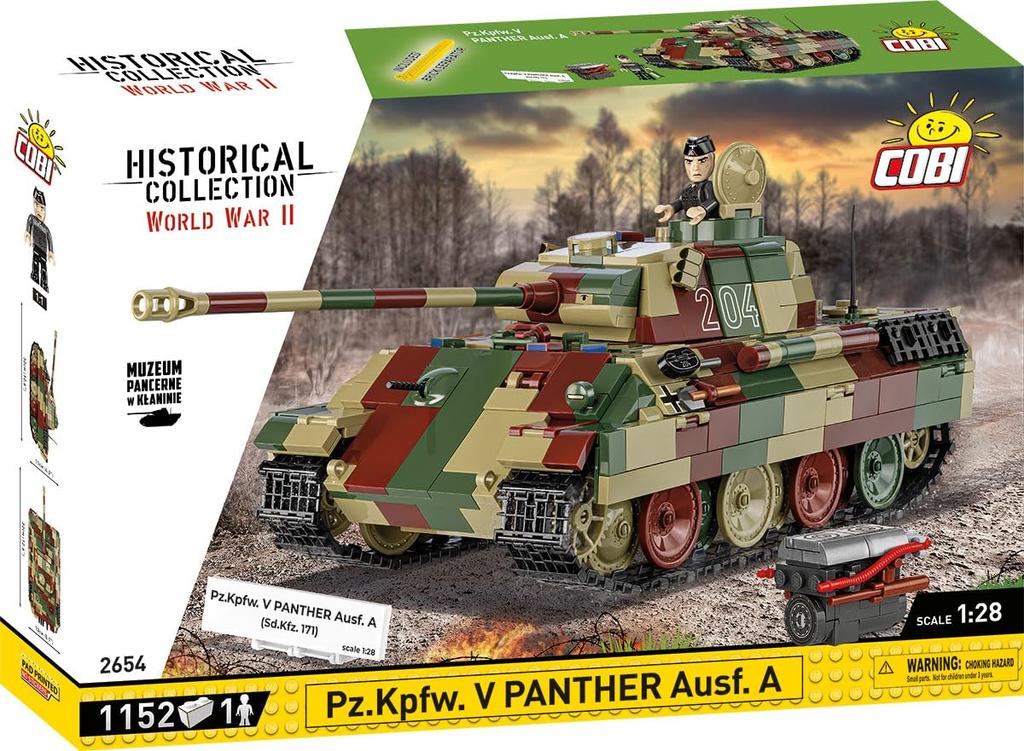 COBI 2654 Pz.Kpfw. V Panther Ausf. A, Colecție Istorică WWII, 1:Model Tanc Scara 28, Blocuri ABS, Kit Tanc Asamblat, Pentru Vârste de 8 Ani și Peste
