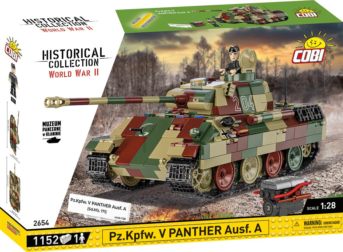 

COBI 2654 Pz.Kpfw. V Пантера Ausf. A, Історична колекція Другої світової війни, 1:Модель танка 28-го масштабу, Блоки ABS, Збірний набір танка, Для віку 8+