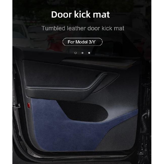 For Tesla Model 3/Y -2025 Door Anti-Kick Suede Mats Front Rear Door Panel Stickers Fur Leather Anti-friction Mat Full Fit
