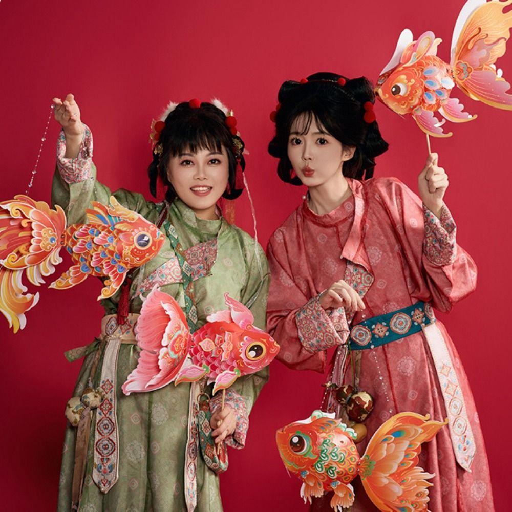 3D DIY Lantern Material Kit Fish Ancient Style Handheld Lantern Mid Autumn Lotus Lantern  Children