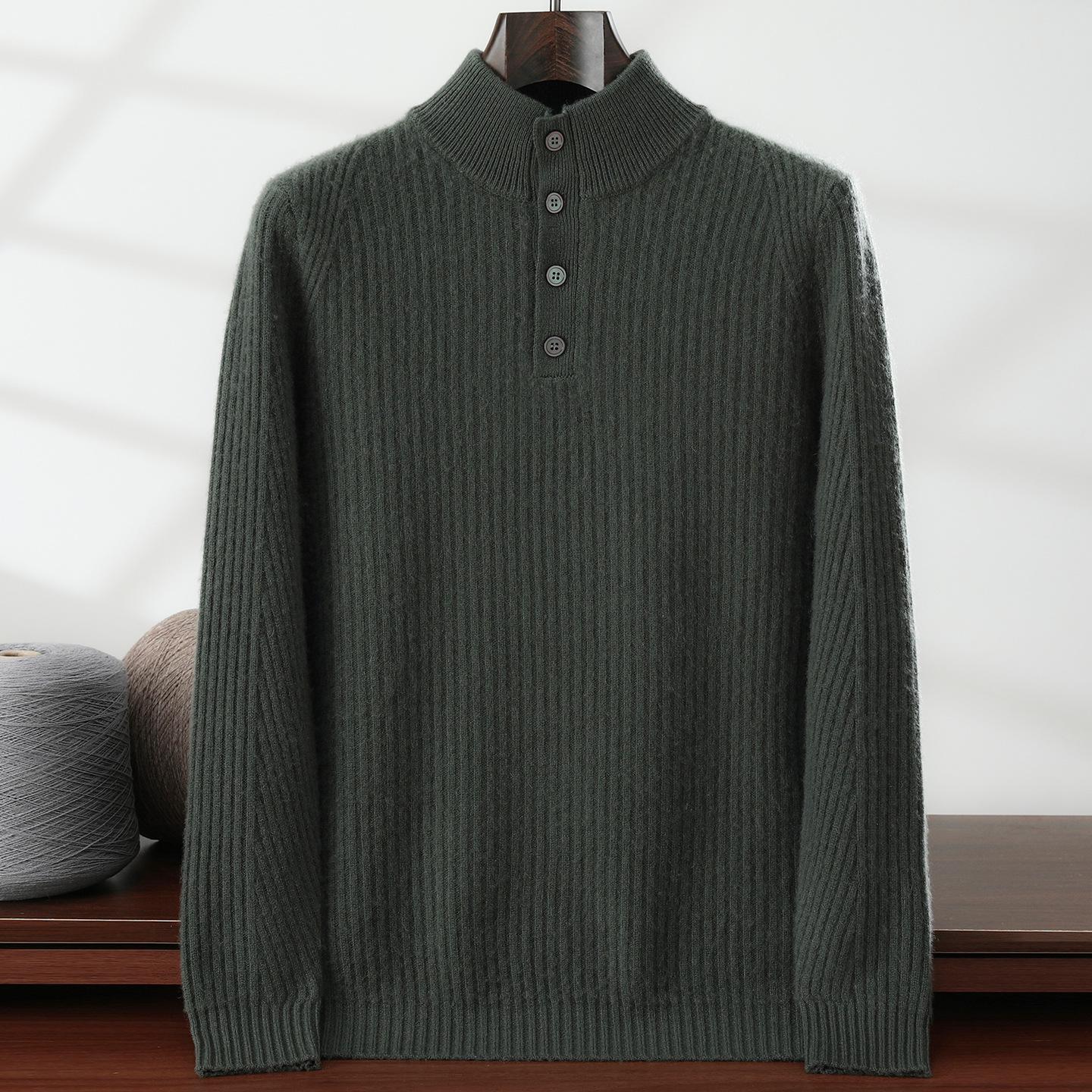Men s Heavyweight Ribbed Cashmere Half-Zip Sweater with Stand Collar XXL for 170-190 jin