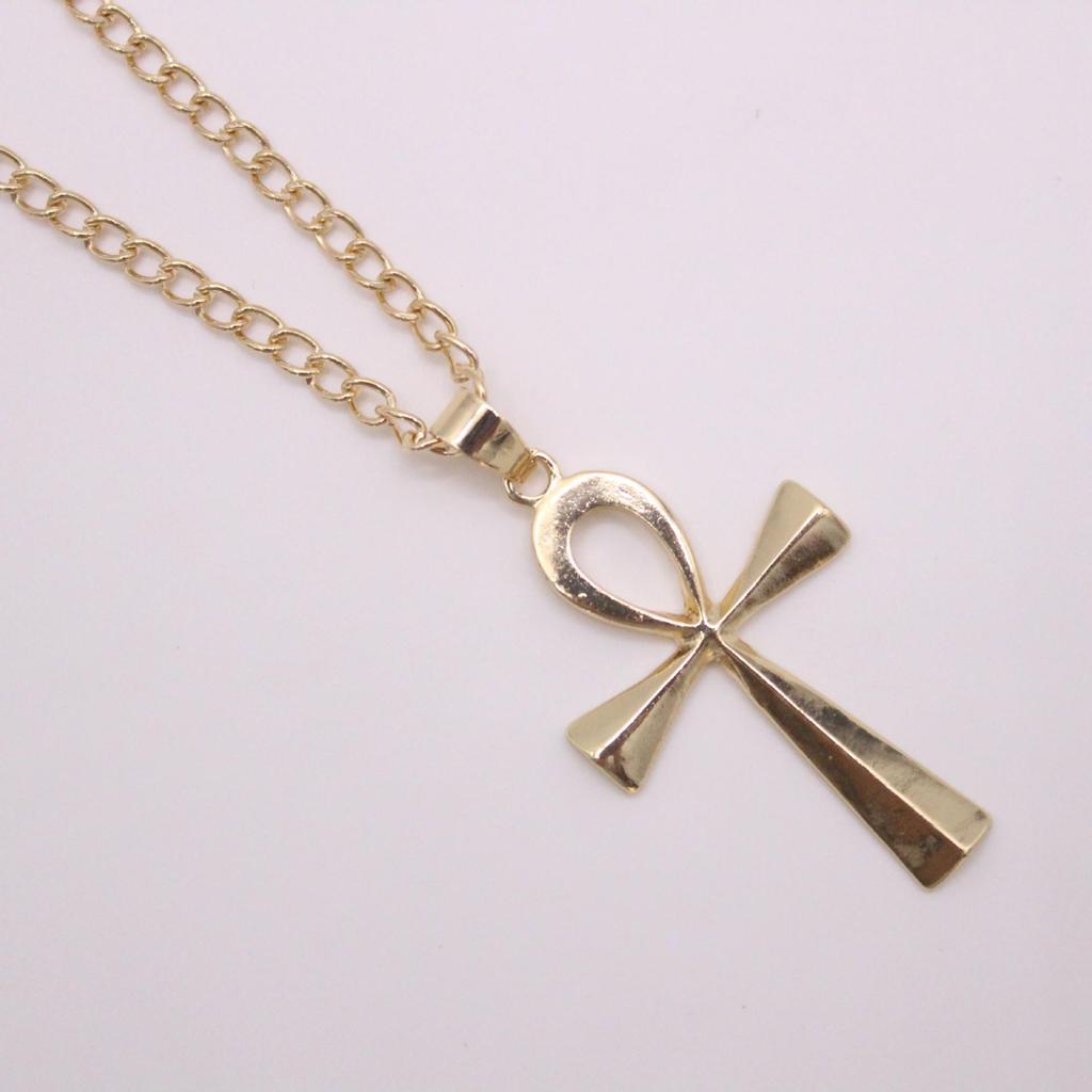 European & American Cross Necklace with Ancient Egyptian Ankh Pendant for Men