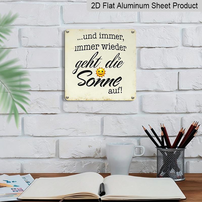 2D Flat, 1pc Retro Metal Tin Sign, The Sun Always Rises Inspirational German Quote Sign, Vintage Aluminium Wall Art, Rustic Decorative Plaque for