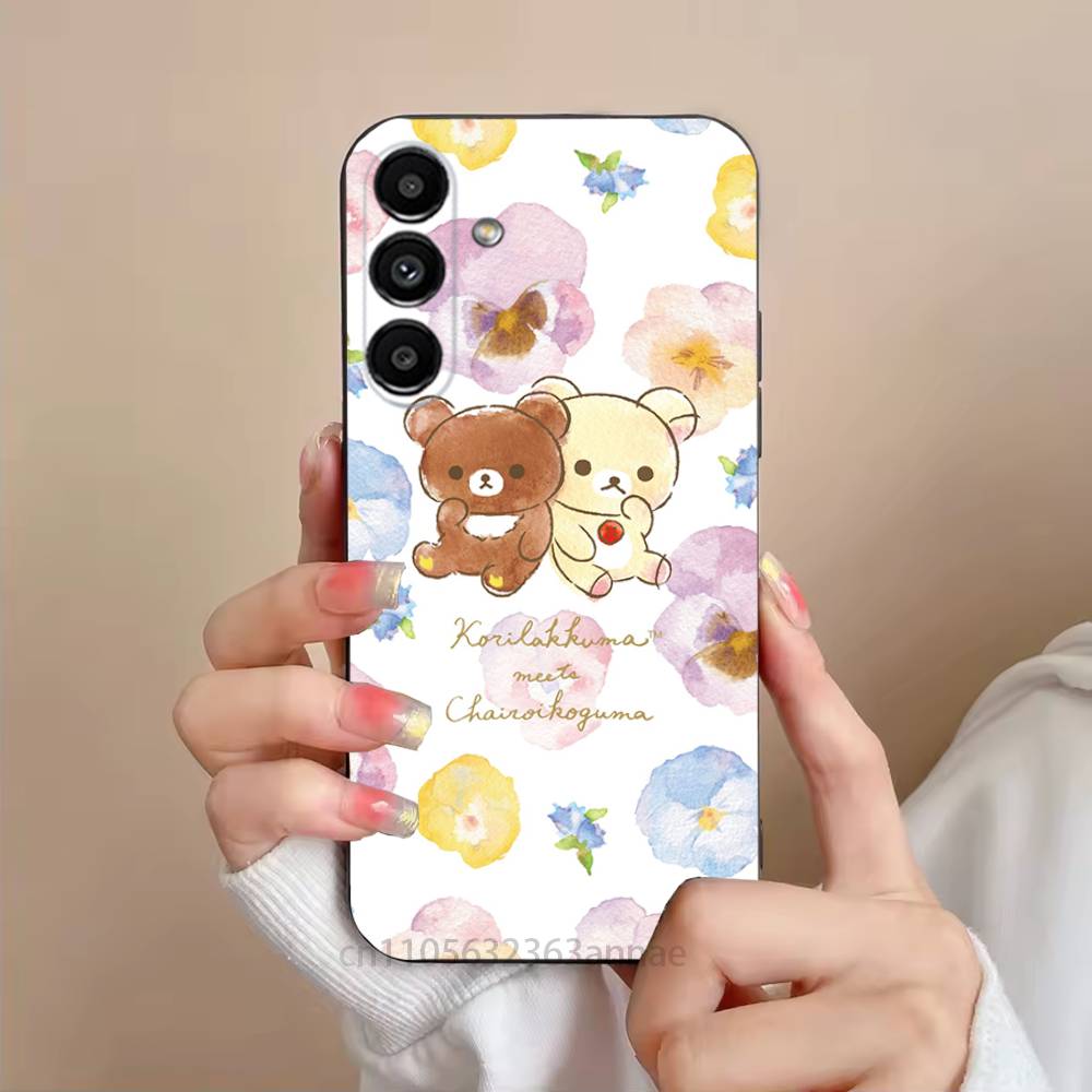 

Милый мишка R-Rilakkuma Чехол для телефона Samsung S25,24,21,22,23,S30,Ultra,S20,Plus,Fe,Lite,Note,S10,S9,Черный Мягкий SamsungS25