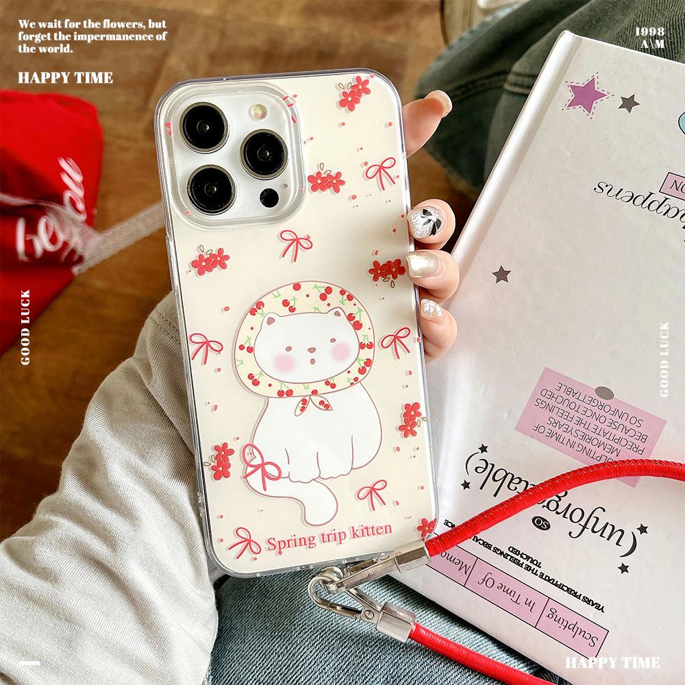 Cute Cats Suitable for Apple 16 Mobile Phone Case Iphone15 Protective Case 14 Leather Rope 13promax Soft Edge Hard Shell
