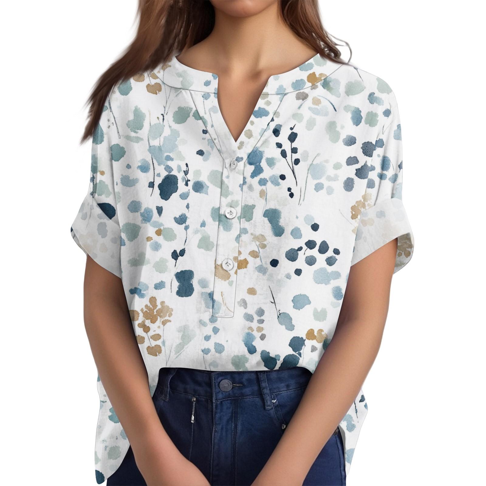 

Женская хлопково-льняная футболка с круглым вырезом, коротким рукавом и пуговицами, футболка с принтом XL белый