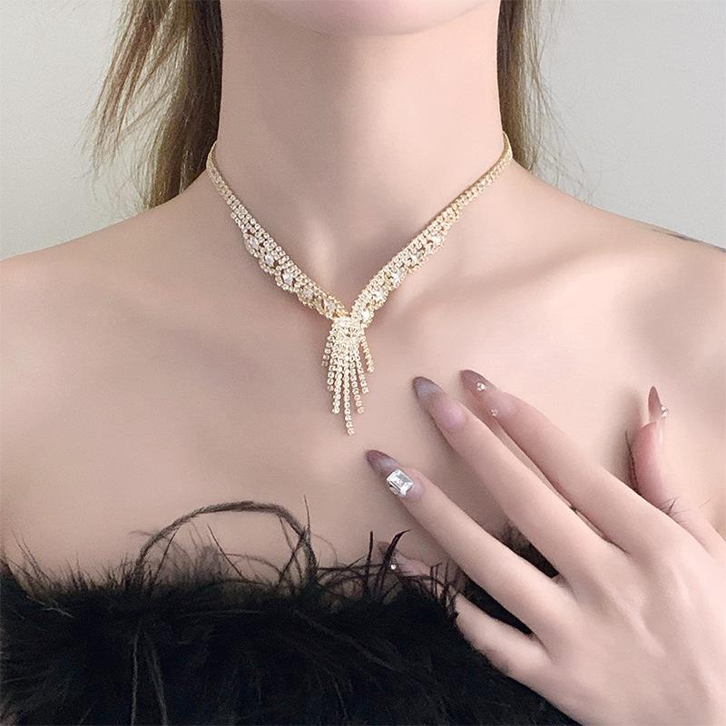 2024 Summer Luxury Rhinestone Jewelry Set: Earrings, Necklace, & Bracelet for Women