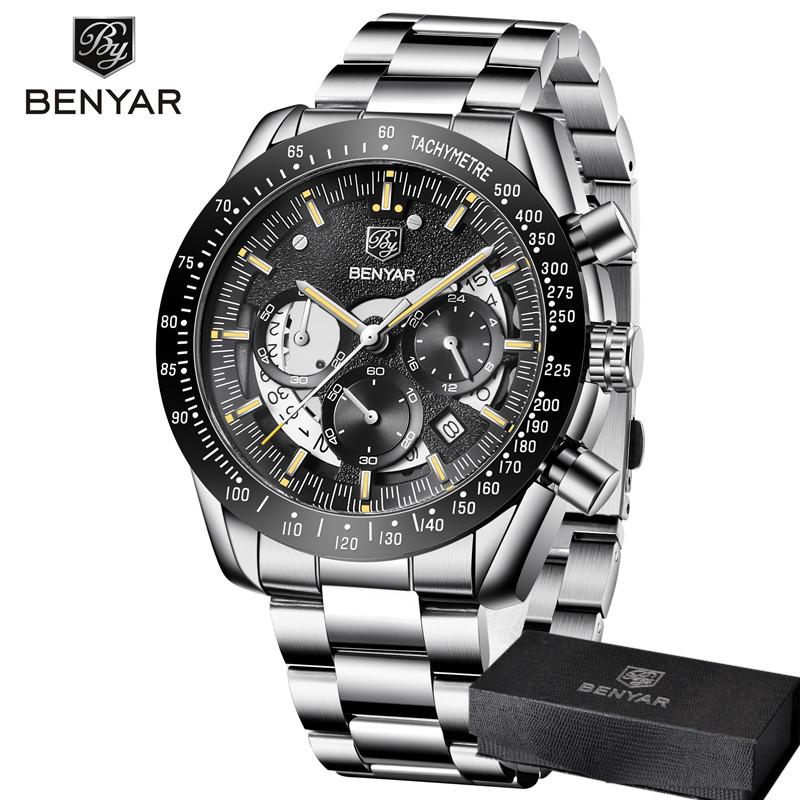 BENYAR Sport Watch Men Top Brand Luxury Blue Quartz Male Chronograph Clock Military Waterproof Stainless Steel Wristwatch 5120