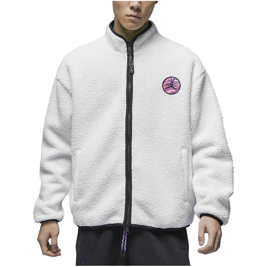 Jordan Fearless Logo Stand Collar Zip-Up Fleece Jacket Men Jackets Light-Silver-Grey FV4017-029