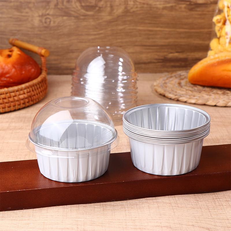 10Pcs 125Ml Ramekins With Dome Lids Aluminum Foil Baking Cups Cupcake Muffin Liners Pudding Dessert Cups For Wedding Birthday
