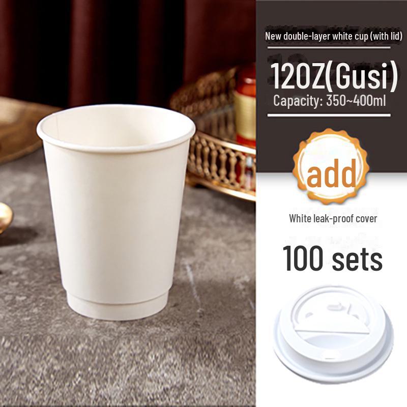 360ml Double-Layer White/Kraft Paper Cup for Hot Coffee & Milk Tea - Disposable 12oz Eco-Friendly Takeaway Cup