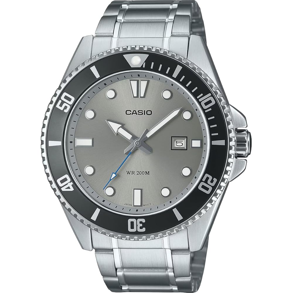 

Casio Standard Analog Sports Watch 20 ATM Water Resistant Gray Dial Metal Band Men s Model