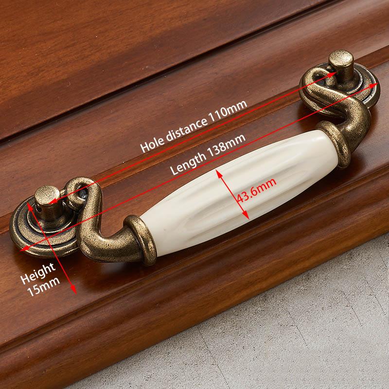 KAK Antique Bronze Ceramic White Cabinet Handles Zinc Alloy Drawer knobs Wardrobe Door Handle Simple European Furniture Hardware